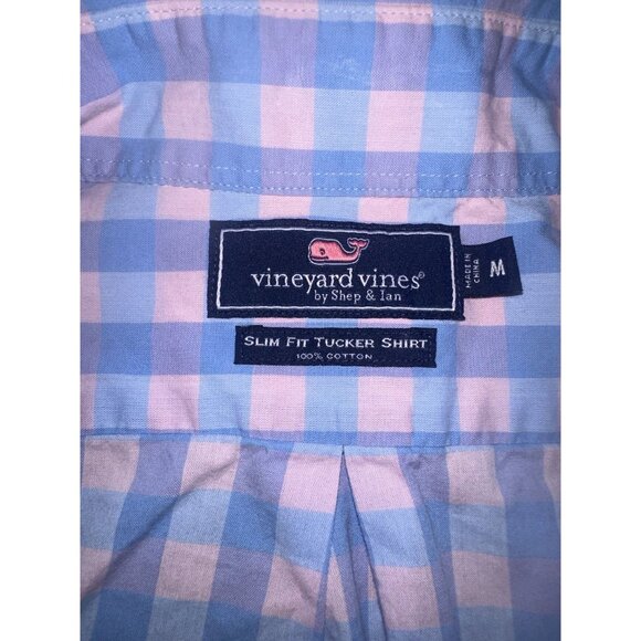 Vineyard Vines Slim Fit Tucker Shirt Men Medium Tattersall Blue Pink Button Down - Picture 3 of 5